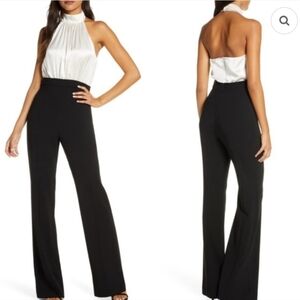 Black Halo Halter Jumpsuit Black And White
